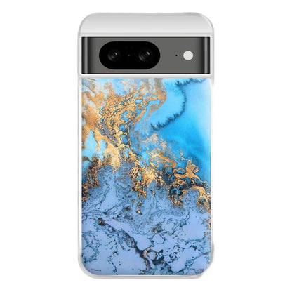 Sea Blue and Gold Marble Phone Case for Google Pixel 8