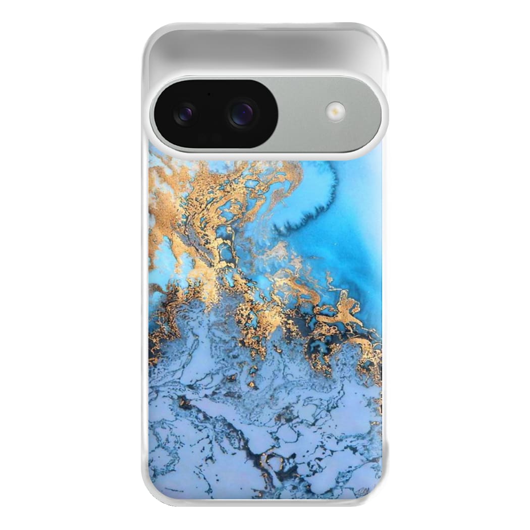 Sea Blue and Gold Marble Phone Case for Google Pixel 9 / 9 Pro