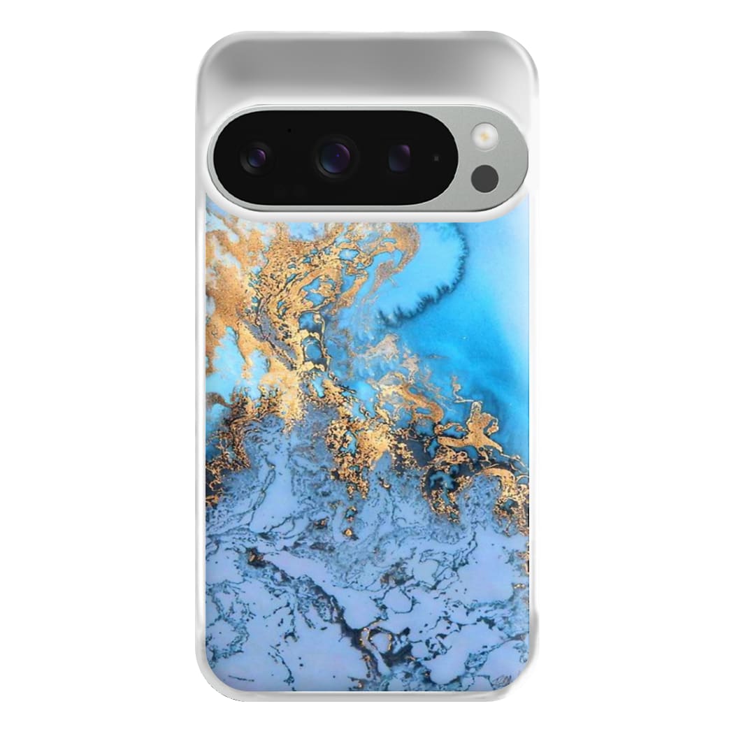 Sea Blue and Gold Marble Phone Case for Google Pixel 9 Pro XL