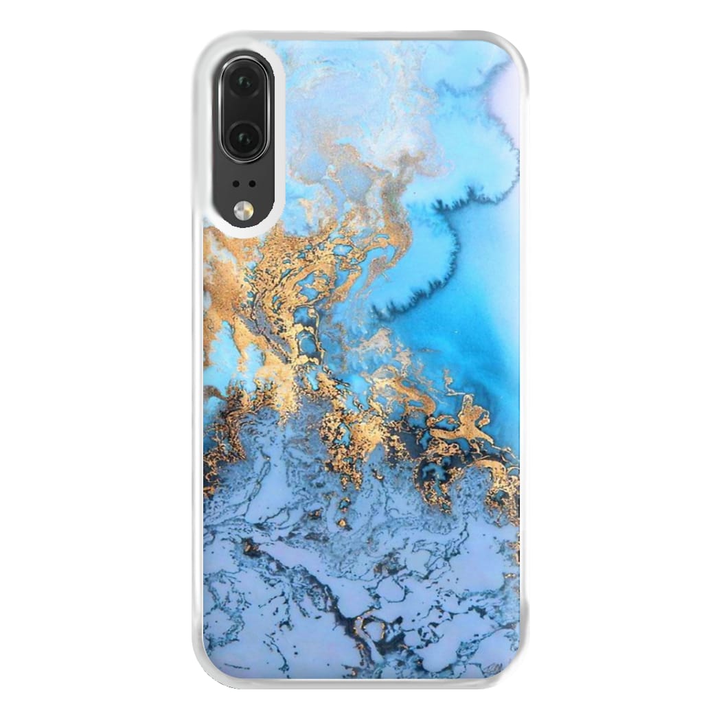 Sea Blue and Gold Marble Phone Case for Huawei P20