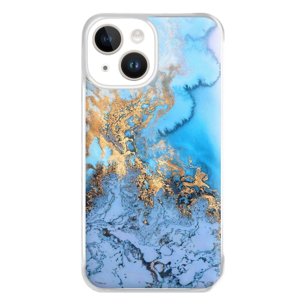 Sea Blue and Gold Marble Phone Case for iPhone 14