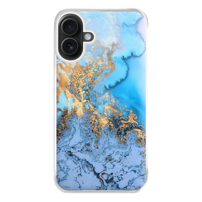 Sea Blue and Gold Marble Phone Case for iPhone 16 Plus