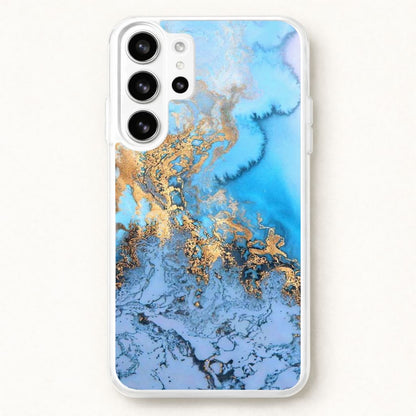 Sea Blue and Gold Marble Phone Case for Galaxy S26 Ultra