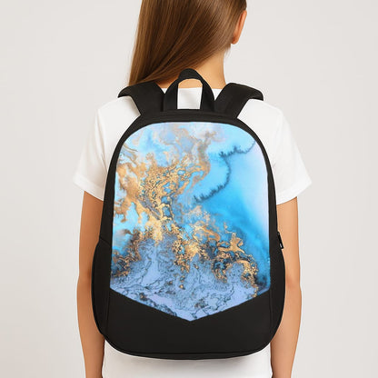 Sea Blue and Gold Marble Large School Bag