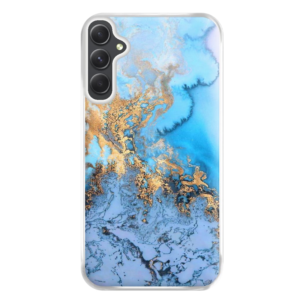 Sea Blue and Gold Marble Phone Case for Galaxy A14