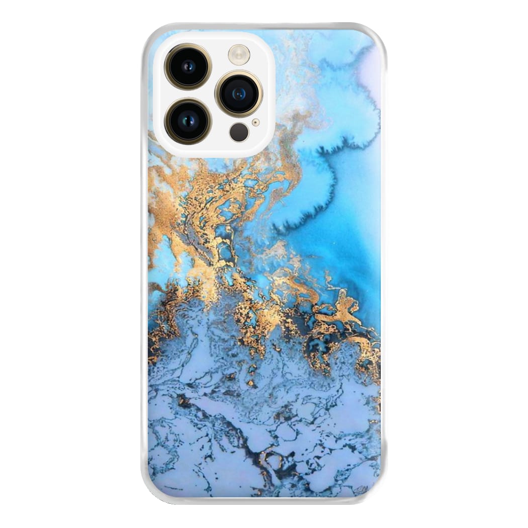 Sea Blue and Gold Marble Phone Case for iPhone 14 Pro Max