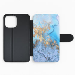 Sea Blue and Gold Marble Flip Phone Case