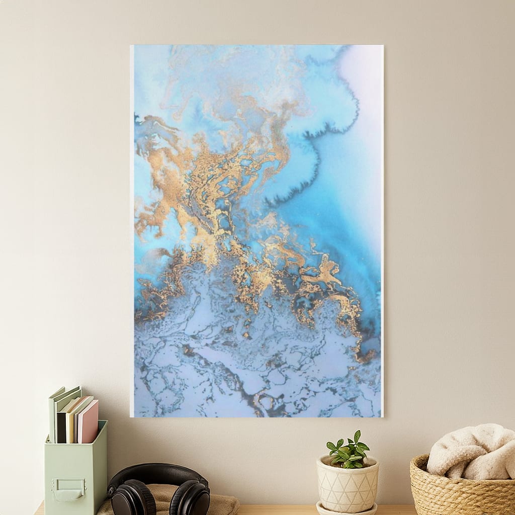 Sea Blue and Gold Marble Poster