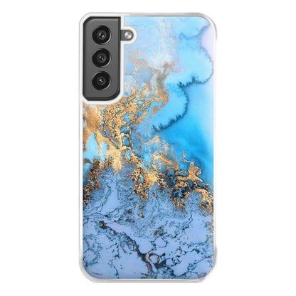 Sea Blue and Gold Marble Phone Case for Galaxy S21FE