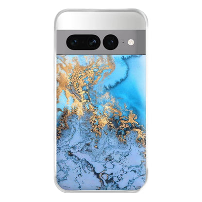 Sea Blue and Gold Marble Phone Case for Google Pixel 7 Pro