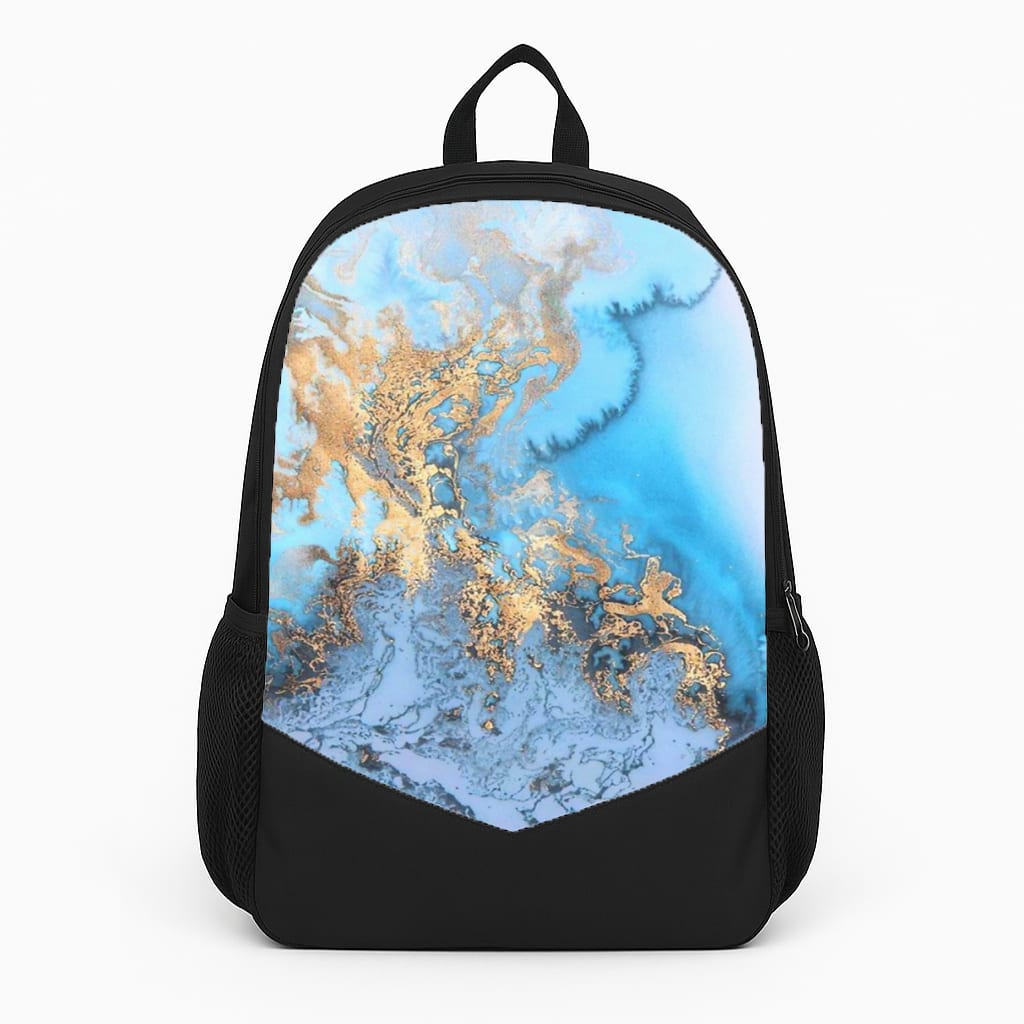 Sea Blue and Gold Marble Large Backpack