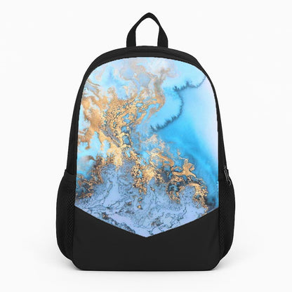 Sea Blue and Gold Marble Large Backpack