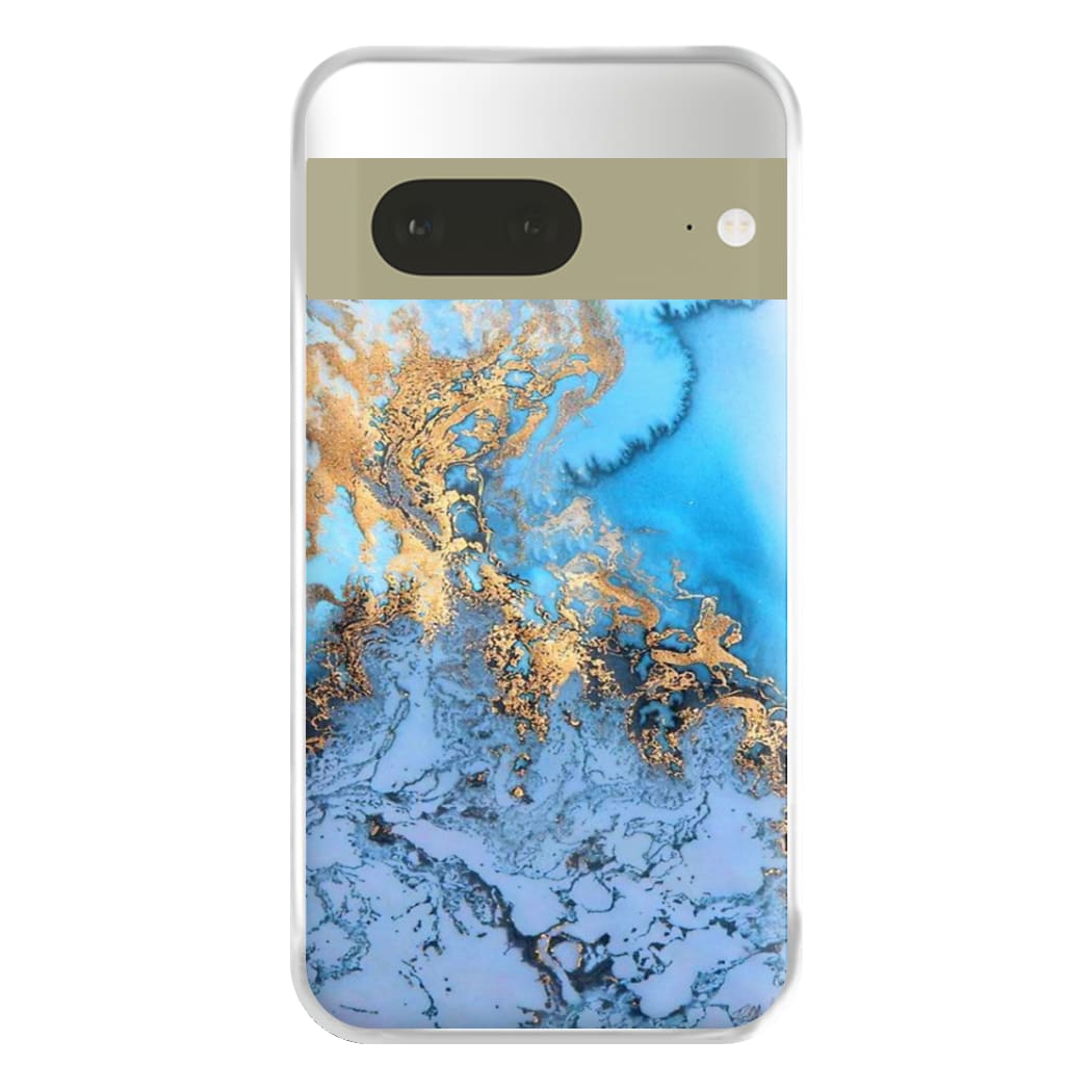 Sea Blue and Gold Marble Phone Case for Google Pixel 7a