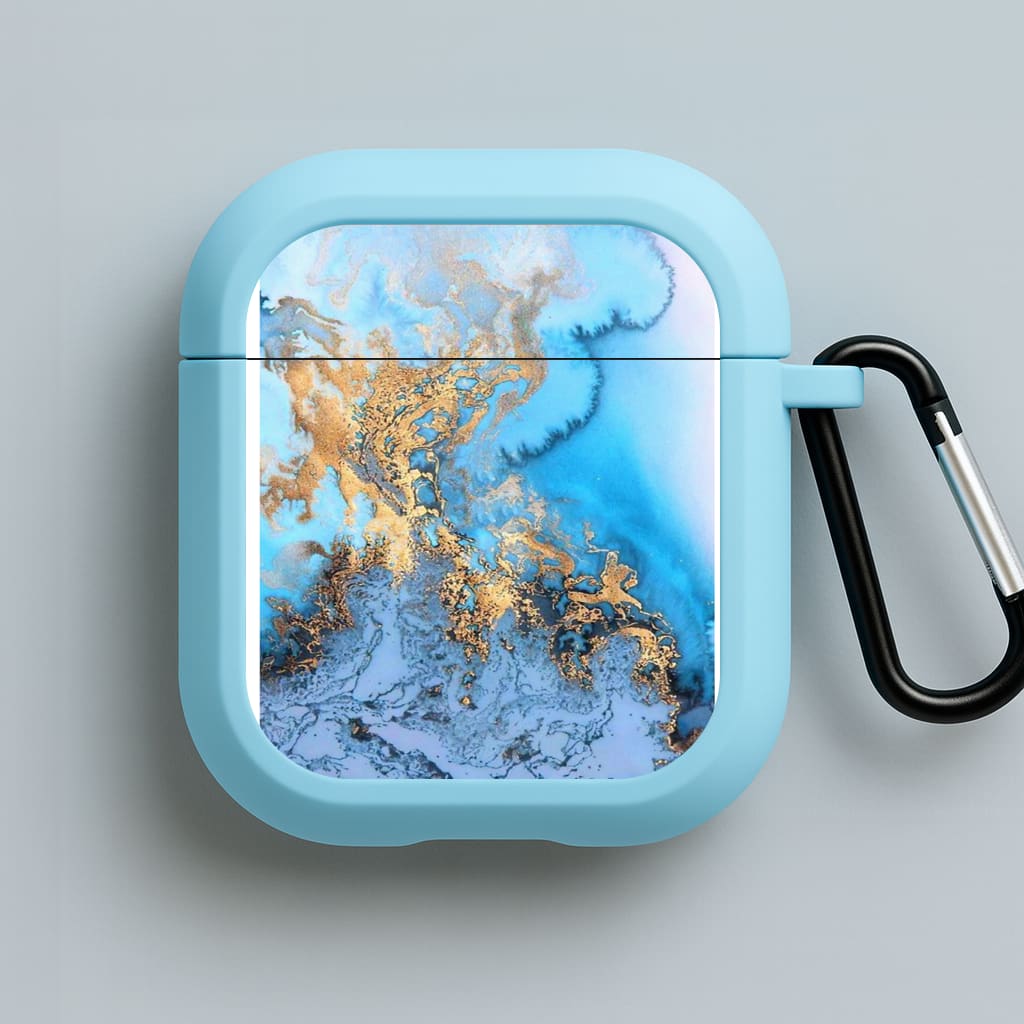 Sea Blue and Gold Marble Blue AirPods Case
