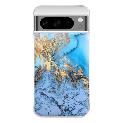 Sea Blue and Gold Marble Phone Case for Google Pixel 8 Pro