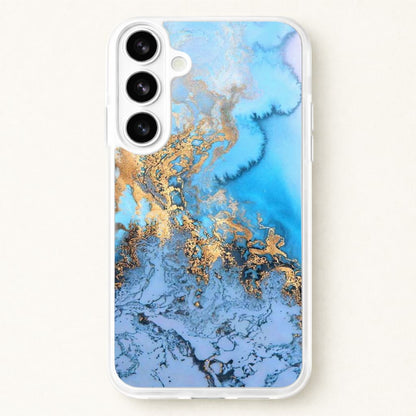 Sea Blue and Gold Marble Phone Case for Galaxy S26 Plus