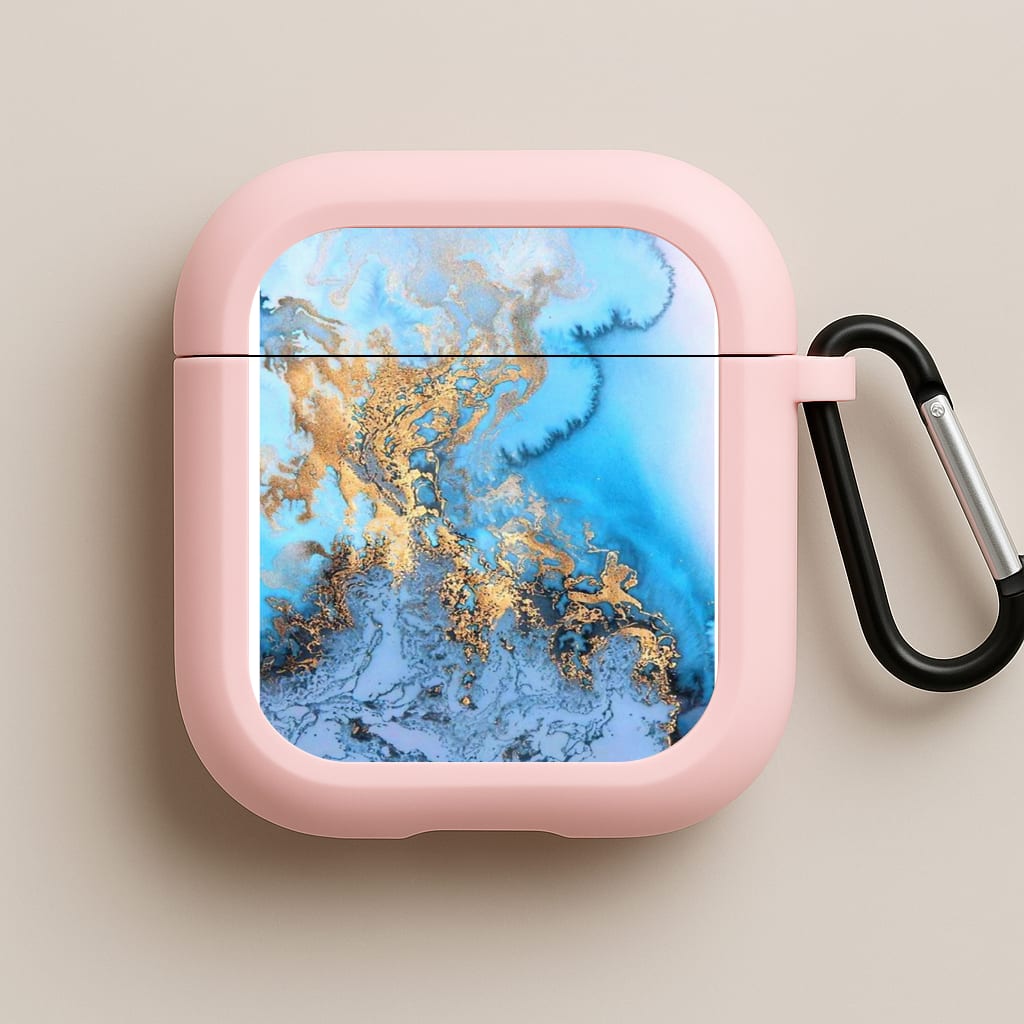 Sea Blue and Gold Marble Pink AirPods Case
