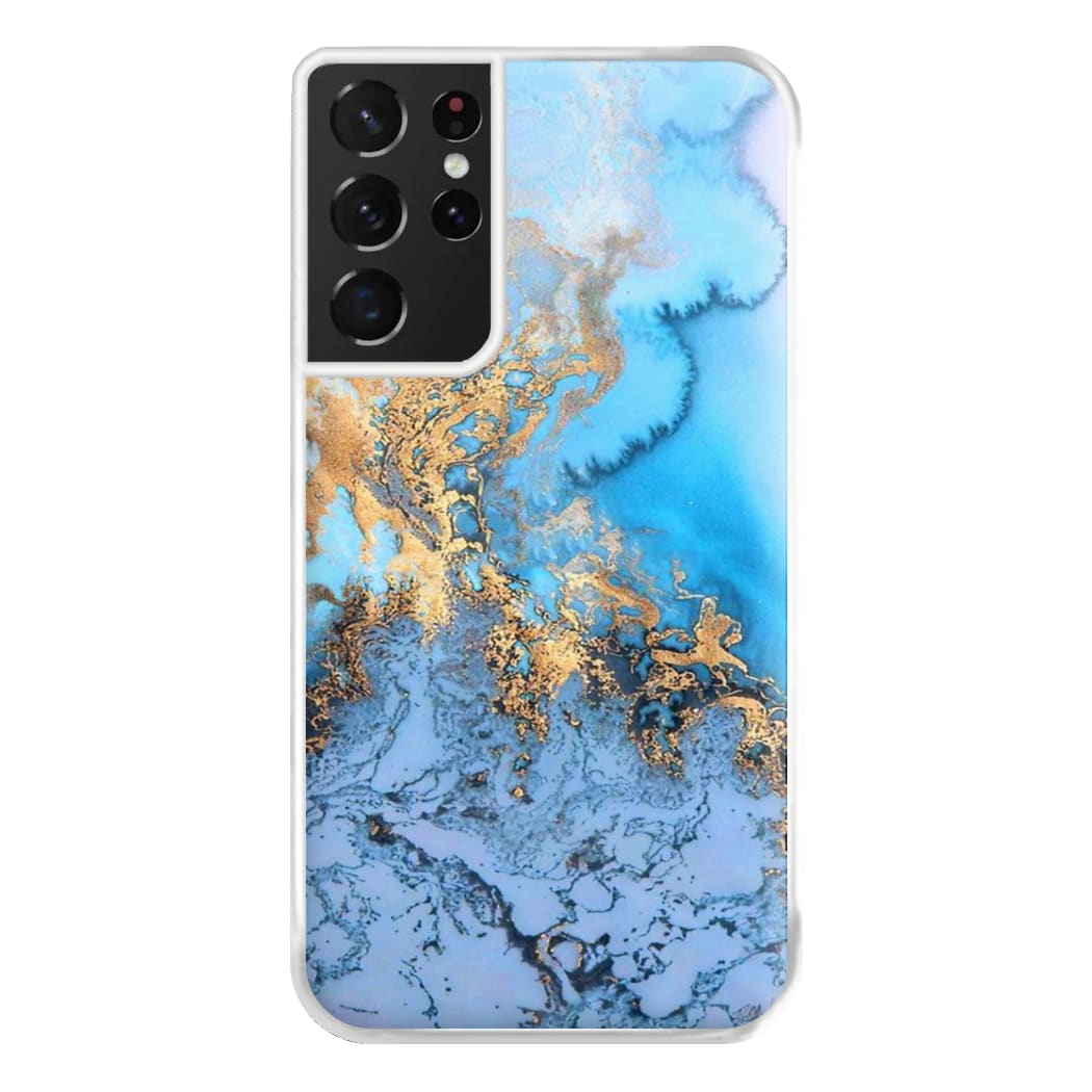 Sea Blue and Gold Marble Phone Case for Galaxy S21 Ultra