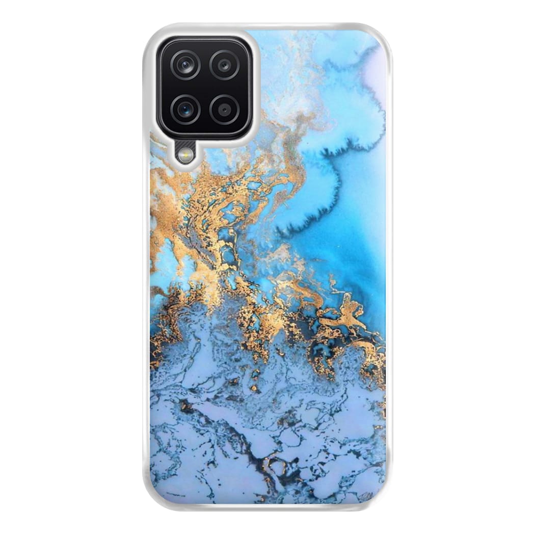 Sea Blue and Gold Marble Phone Case for Galaxy A12