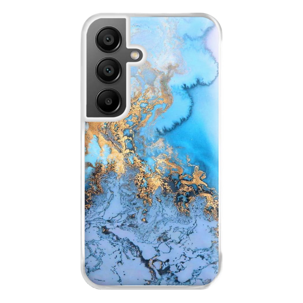 Sea Blue and Gold Marble Phone Case for Galaxy A55