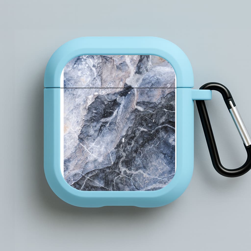 Grey and White Marble Blue AirPods Case