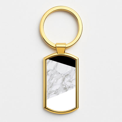 White, Black and Marble Pattern Gold Keyring