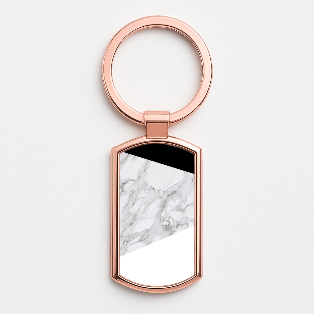 White, Black and Marble Pattern Rose Gold Keyring