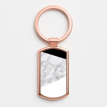 White, Black and Marble Pattern Rose Gold Keyring