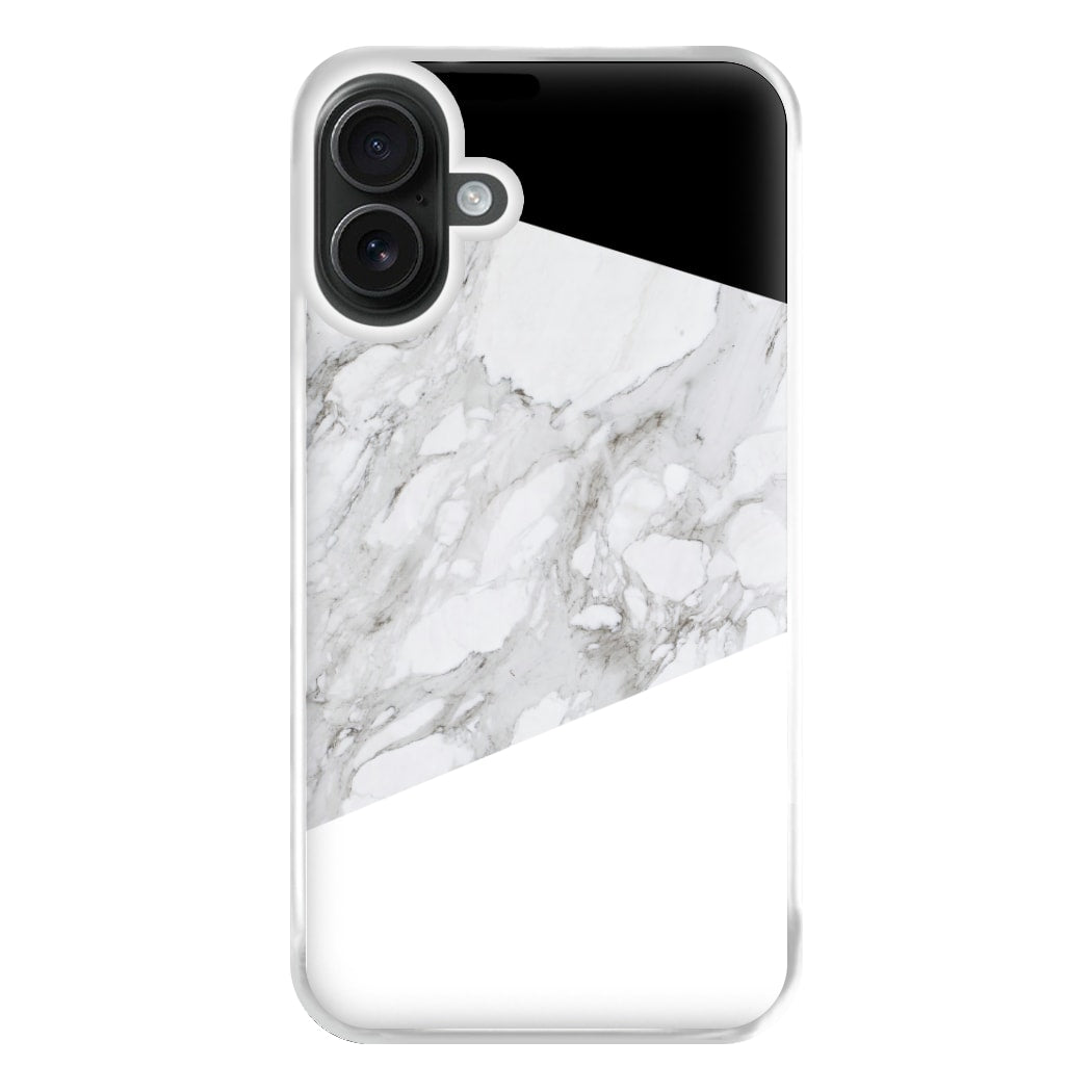 White, Black and Marble Pattern Phone Case for iPhone 16 Plus