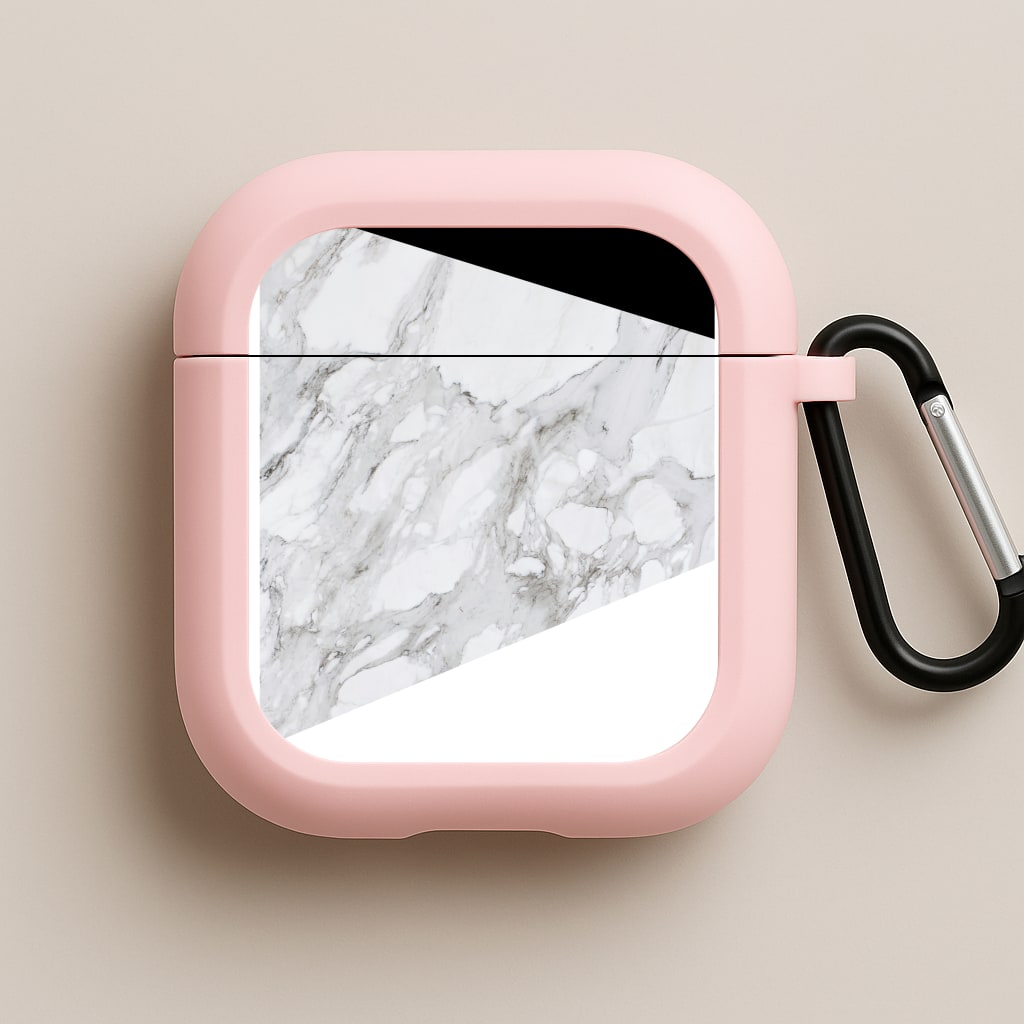 White, Black and Marble Pattern Pink AirPods Case