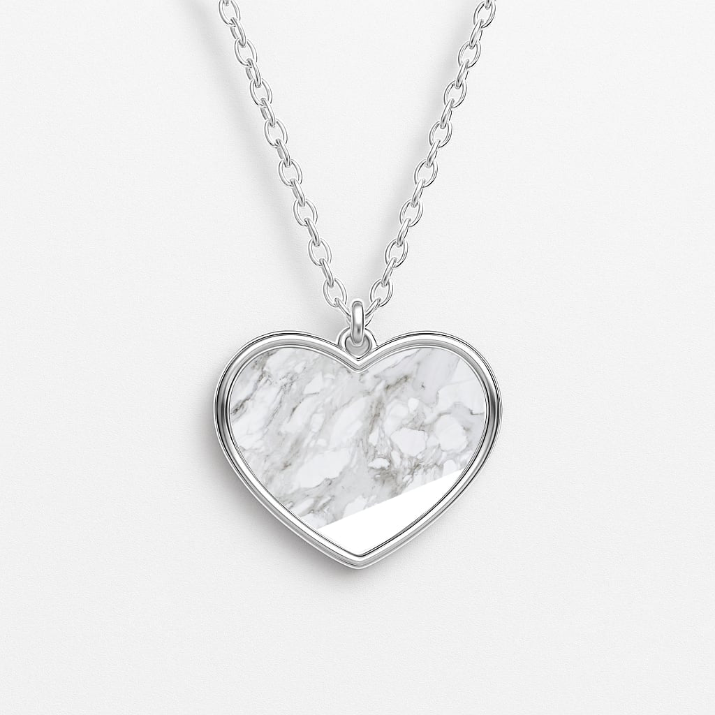 White, Black and Marble Pattern Heart Necklace