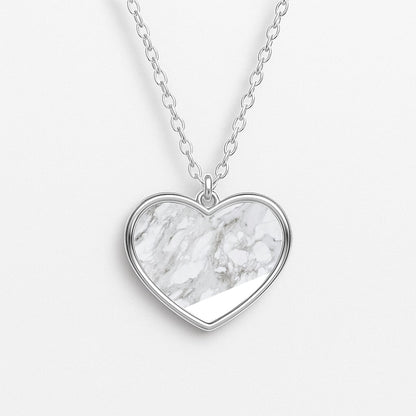 White, Black and Marble Pattern Heart Necklace
