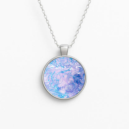 Sea Blue Swirly Marble Circle Necklace