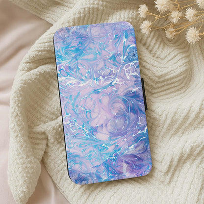 Sea Blue Swirly Marble Wallet Phone Case