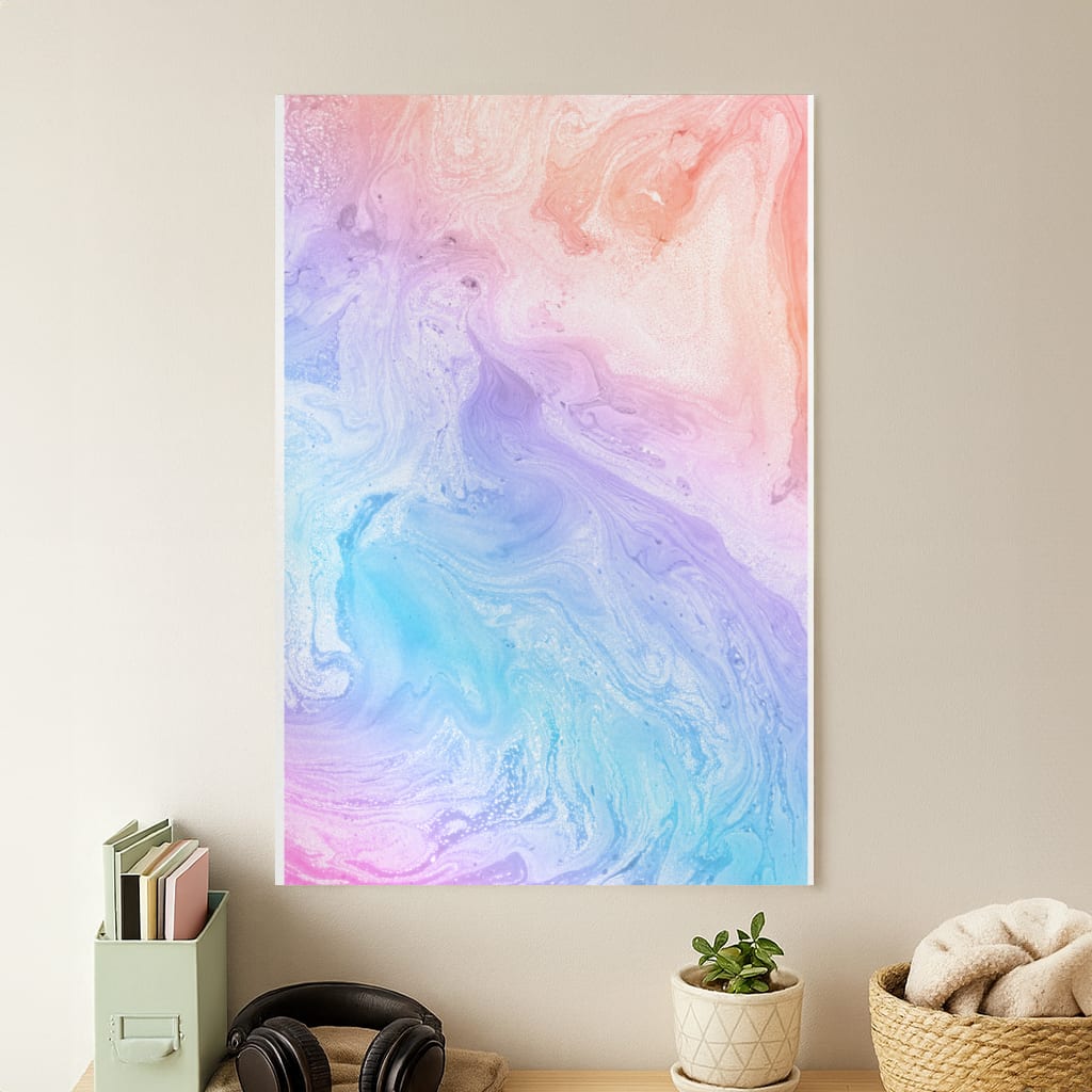 Blue and Peach Marble Poster