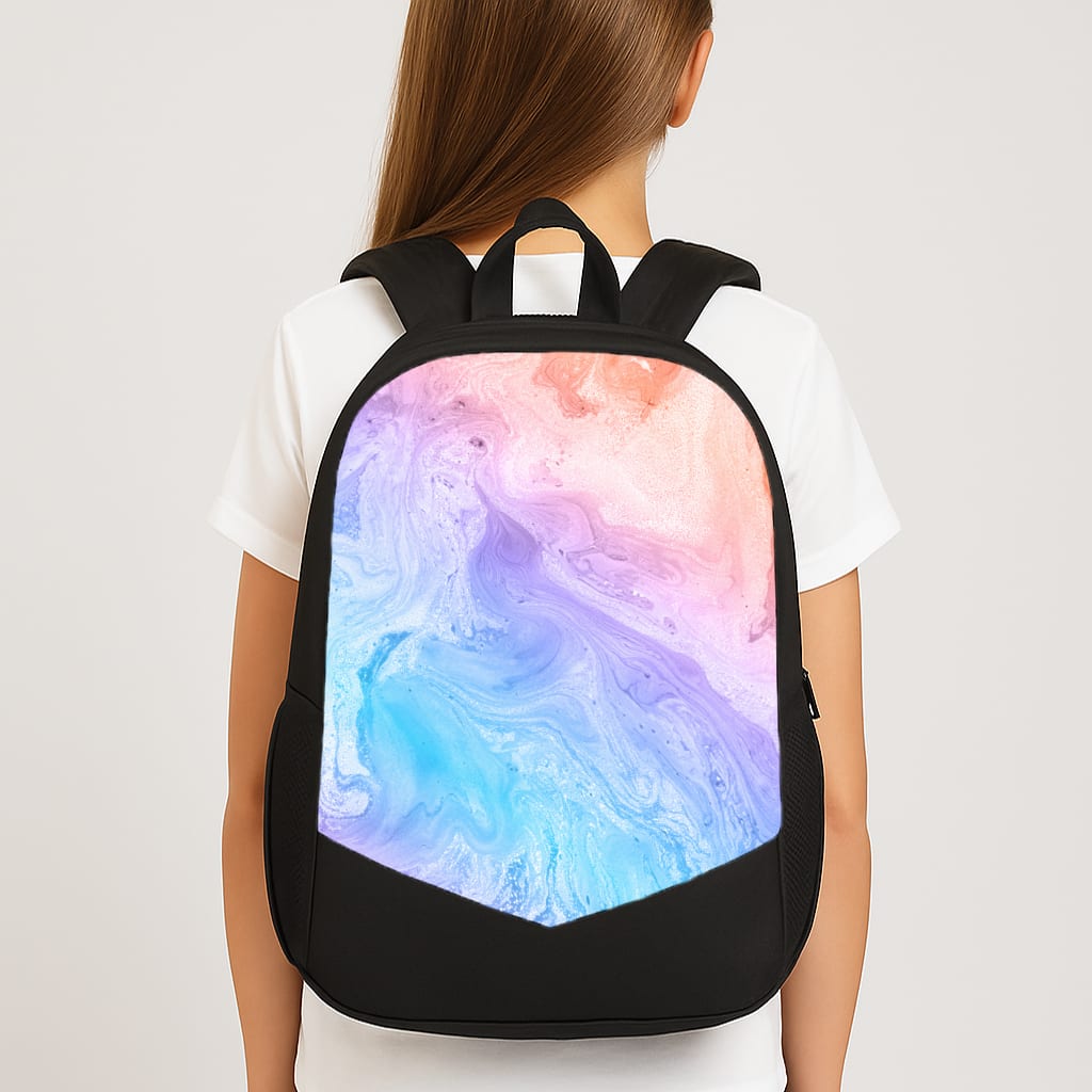 Blue and Peach Marble Large School Bag