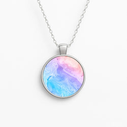 Blue and Peach Marble Circle Necklace