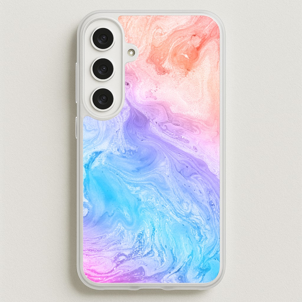 Blue and Peach Marble Phone Case for Galaxy S25FE