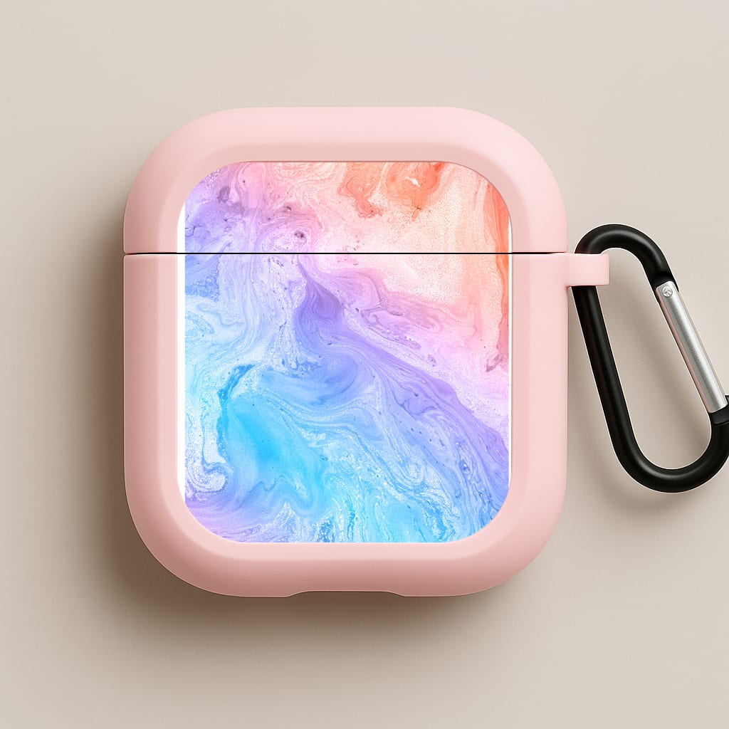 Blue and Peach Marble Pink AirPods Case