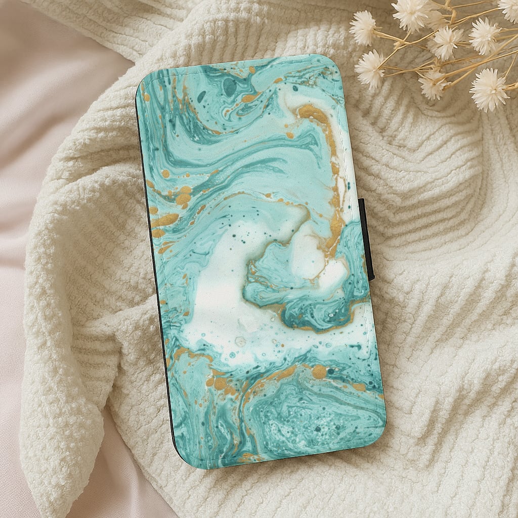 Green Marble Wallet Phone Case