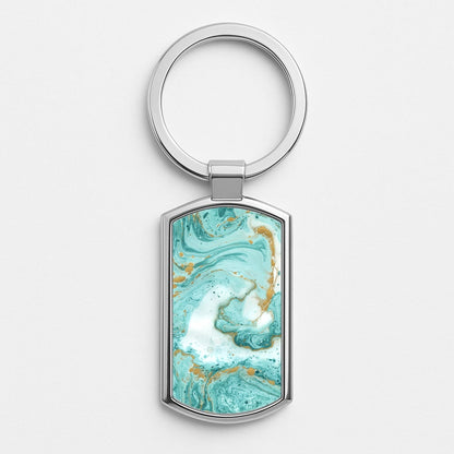 Green Marble Silver Keyring