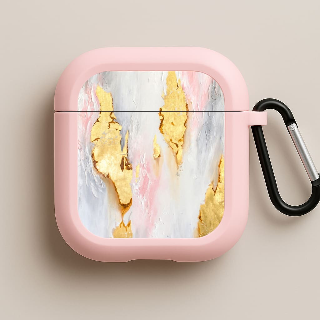 Gold Flaked Marble Pattern Pink AirPods Case