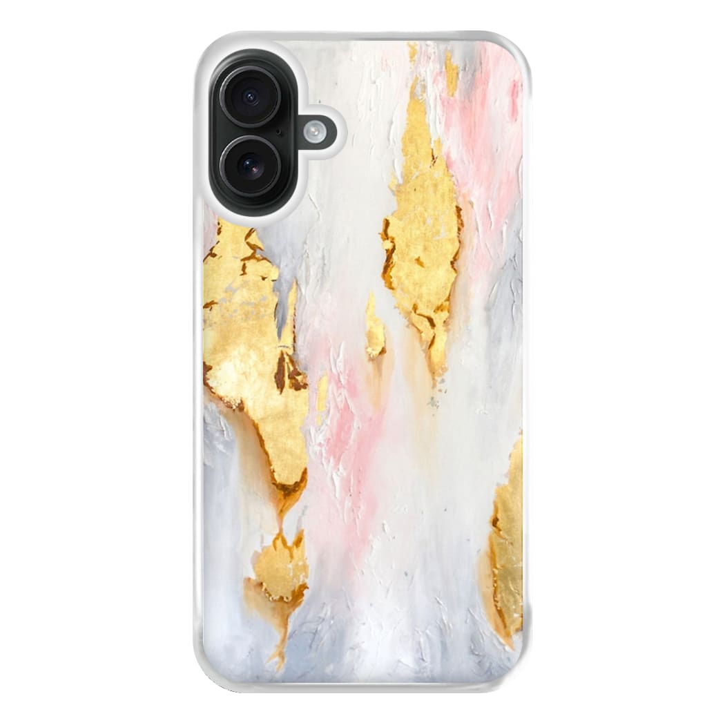 Gold Flaked Marble Pattern Phone Case for iPhone 16 Plus