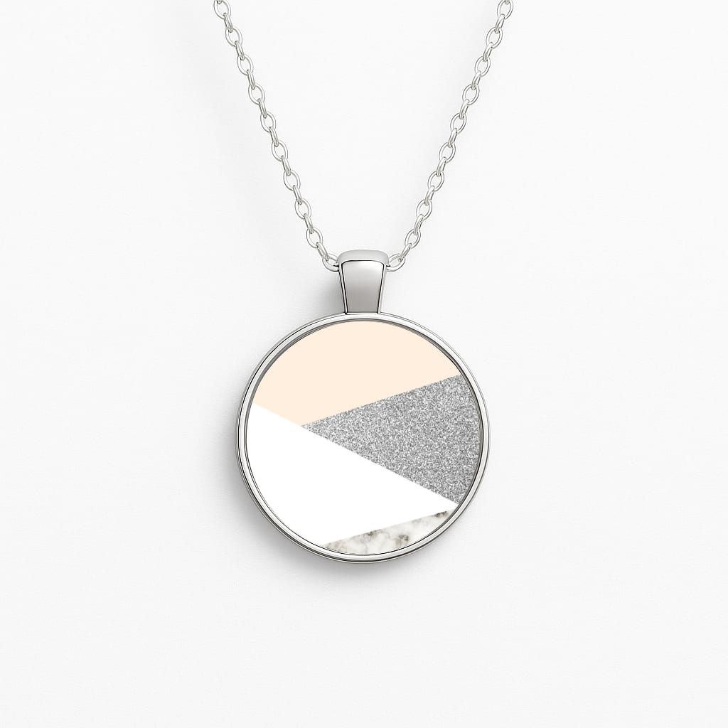 Abstract Marble and Silver Pattern Necklace