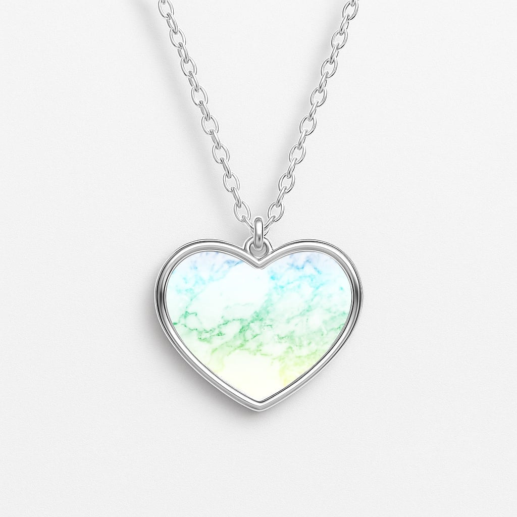Rainbow Streak Marble Pattern Heart Necklace