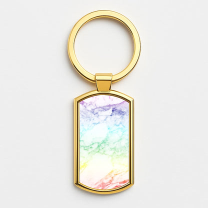 Rainbow Streak Marble Pattern Gold Keyring