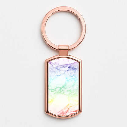 Rainbow Streak Marble Pattern Rose Gold Keyring