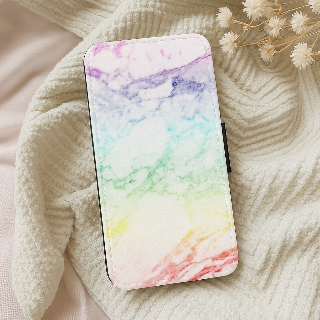 Rainbow Streak Marble Pattern Wallet Phone Case