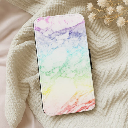 Rainbow Streak Marble Pattern Wallet Phone Case