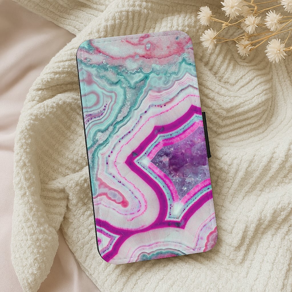 Purple Geode Pattern Flip Wallet Phone Case